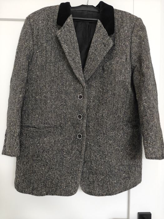 Wełniana damska marynarka żakiet w jodełkę 40/42 L