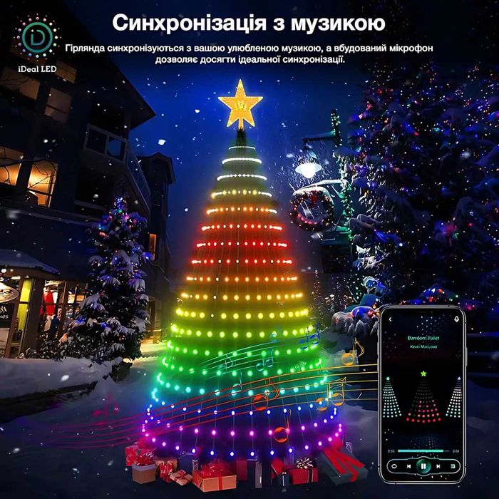 Гирлянда SMART 10 линий × 2м, управление через APP, LED, Bluetooth