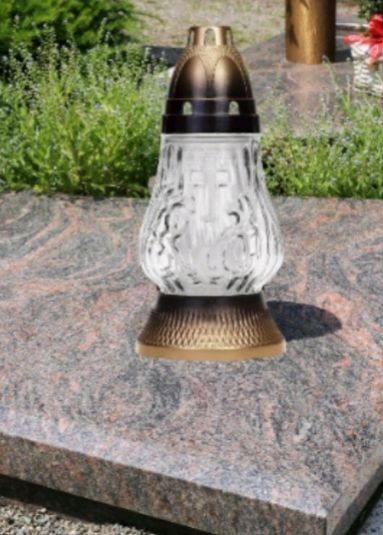 Zestaw 12 sztuk. Znicz szklany z wkładem wysokość  19 cm.