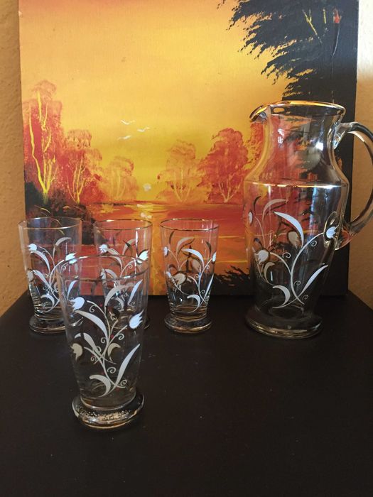 Conjunto de Jarro e 4 Copos altos vintage