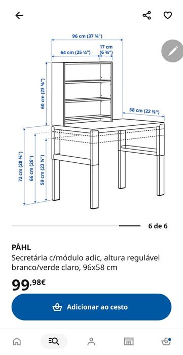 Secretária IKEA PÅHL com módulo de prateleiras – Excelente estado