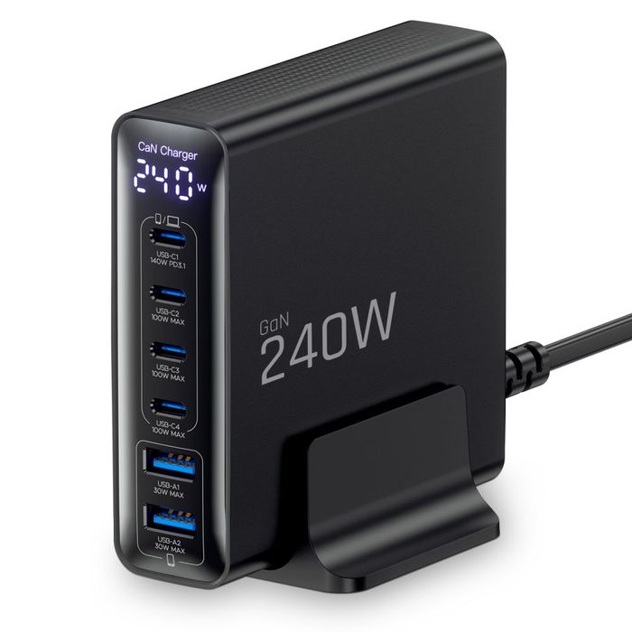 Tech-Protect DC240W-GAN 6-port desktop charger PD 240W / QC3.0 black