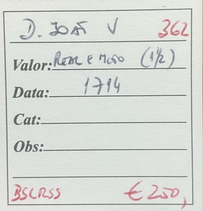 Moeda  362 - Real e Meio D JOAO V 1714