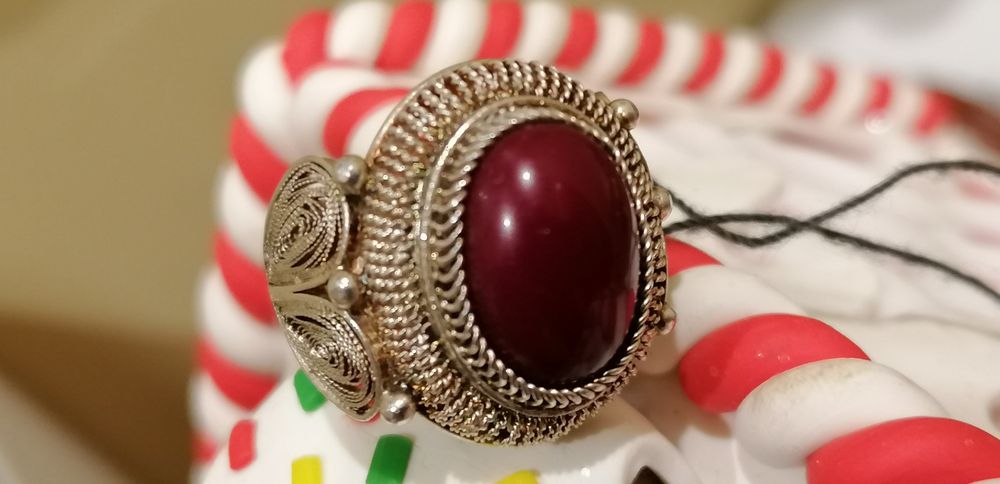 Anel antigo prata filigrana com Ágata