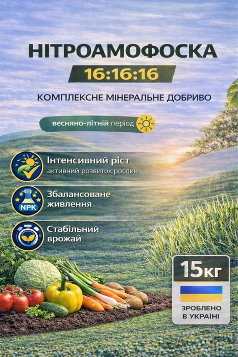 Нітроамофоска 16:16:16 Універсальне добриво для саду та городу15,7,5кг
