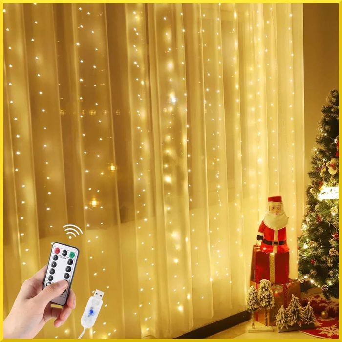 ZESTAW 2w1 LAMPKI LED Kurtyna Świetlna Girlanda ciepły biały GRATIS!