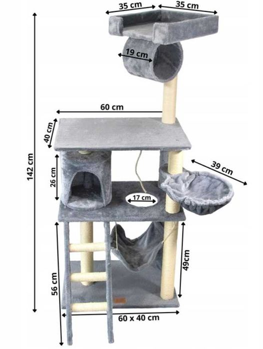 Drapak dla kota XXL stabilny 142CM domek legowisko hamak słupek tunel