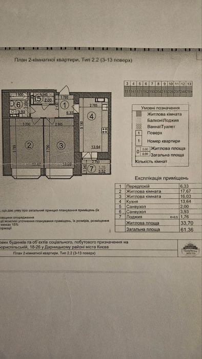 Продам видову 2к квартиру 61м2, ЖК Чарівне місто  м. Червоний Хутір. 1 будинок