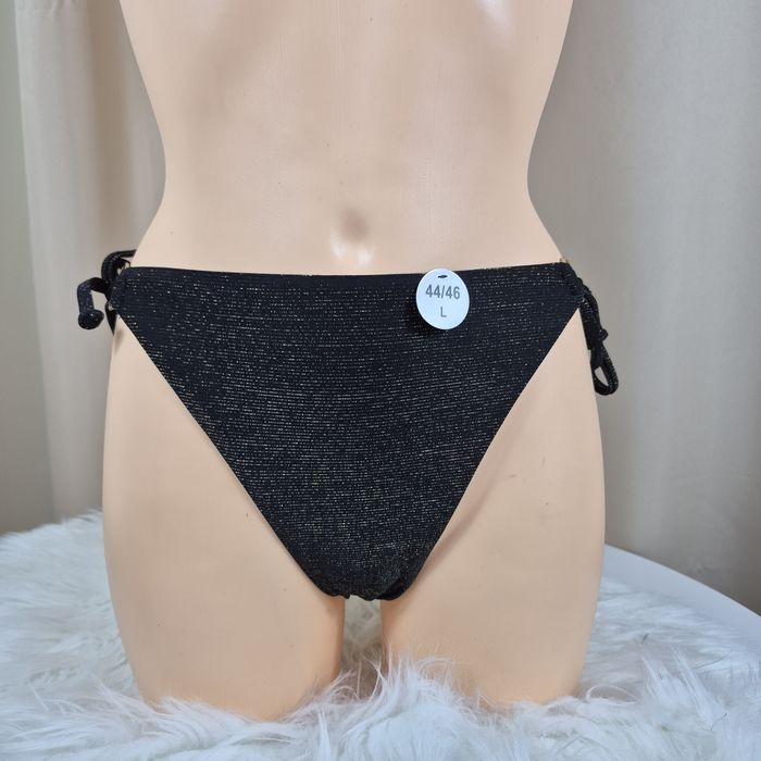 Strój kąpielowy majtki od bikini figi kąpielowe  czarne zlota nić L