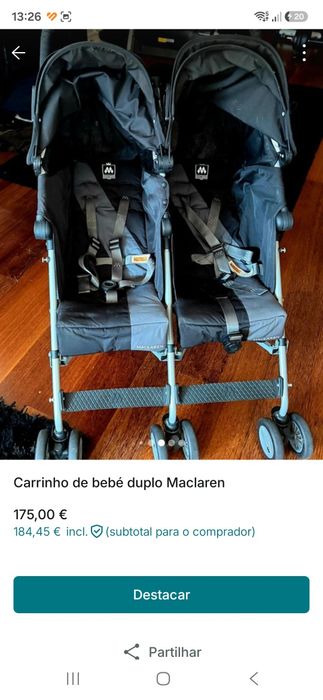 Carrinho Gémeos Maclaren Twin Triumph – Muito Bom Estado