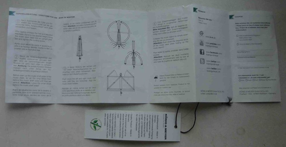 складной пюпитр подставка под ноты König & Meyer модель 10065