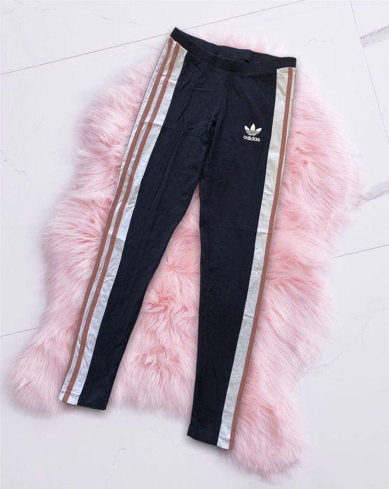 Spodnie dresy Adidas 3 stripes paski rozmiar S granatowe