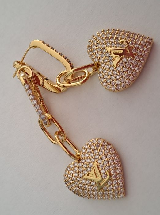 Przepiękne, wiszące kolczyki lv serca, kryształki Cudo ysl cc