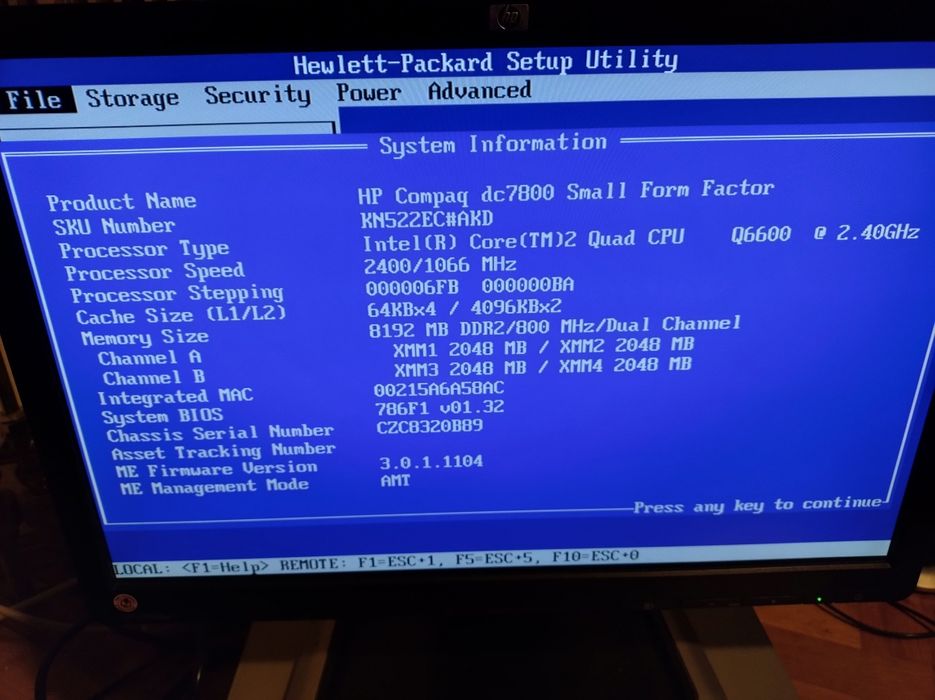 HP Compaq dc7800 + Core2 Quad Q6600 2.4Ghz + 8gb ram + 80GB + monitor