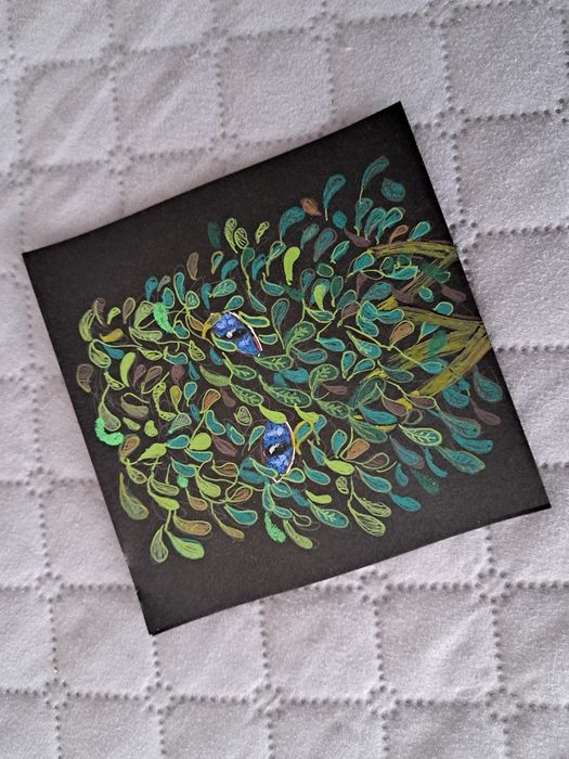 Desenho pintura original a lápis de cor a criatura espreita 12x12 NOVO