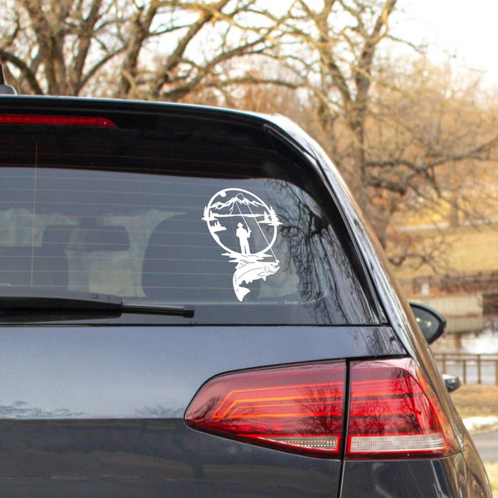 Naklejka WĘDKARZ RYBA - 16x12cm - na telefon, laptop, samochód