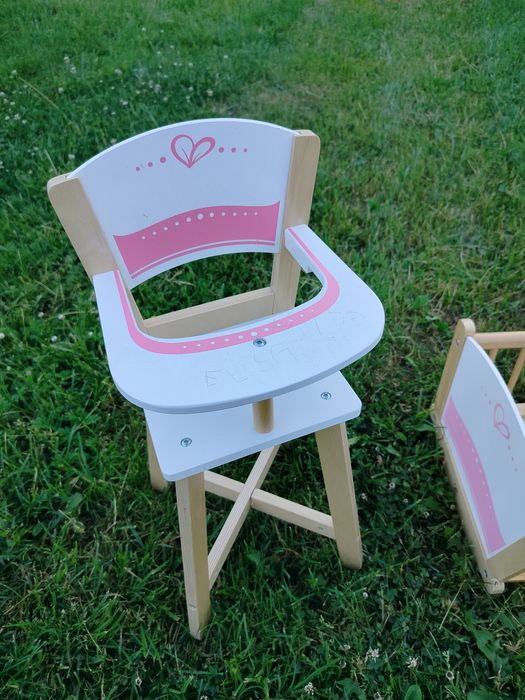 HAPE drewniane mebelki dla lalki kołyska wózek krzesełko