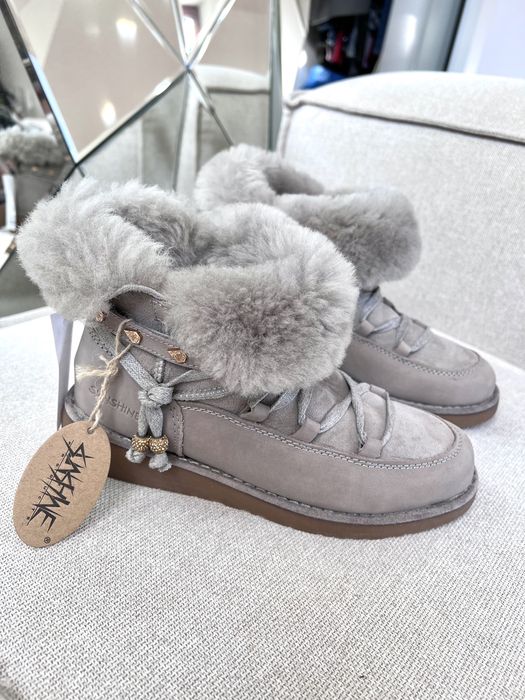 Zimowe buty kozaki z owcy futro kożuch skóra naturalna 38 szare ugg