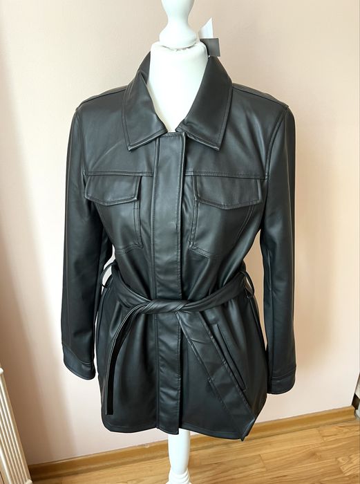 Kurtka skórzana długa na wiosne jesień vintage 90s płaszcz skórzany