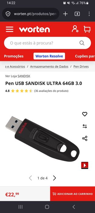 Usb  pen 64 gb sandisk - Alta velocidade- usb 3.0 | Várias unidades