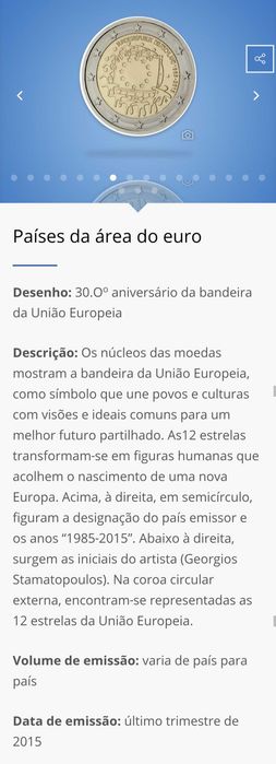 Moeda Comemorativa do 30.° Aniversário da Bandeira da União Europeia