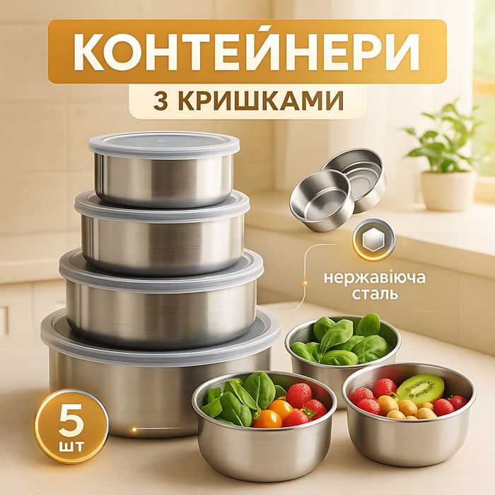 Набір контейнерів Unique UN-1515 з нержавіючої сталі, 5 шт.