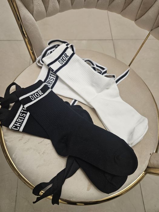 Wiązane skarpety dior białe czarne