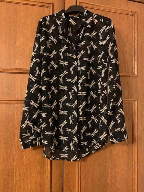 Koszula Reserved 34 czarna w motylki beżowe rozpinana