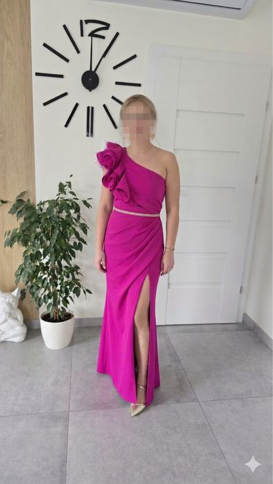 Dluga sukienka fuksja  r 38 + pasek
