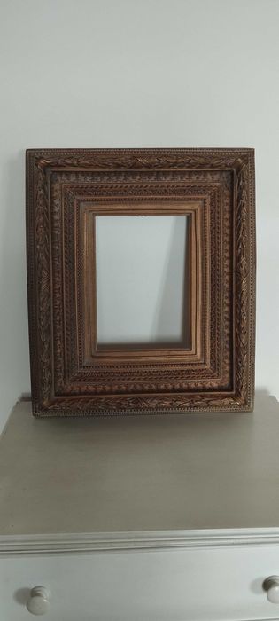 Moldura antiga madeira maciça sem vidro para quadro
