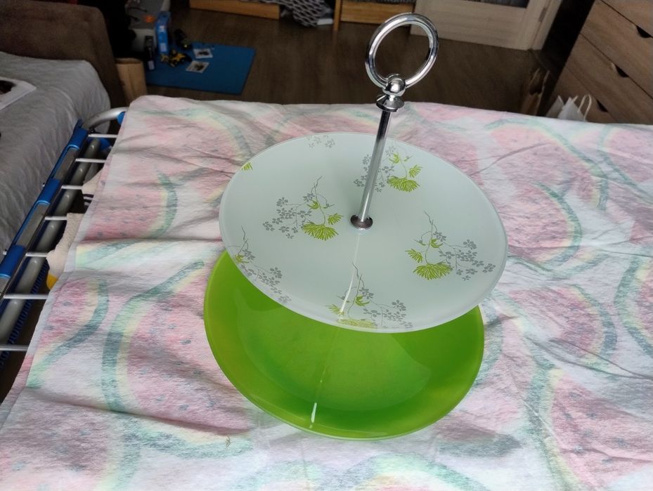 Двоярусна скляна фруктовниця (етажерка) для фруктів та солодощів