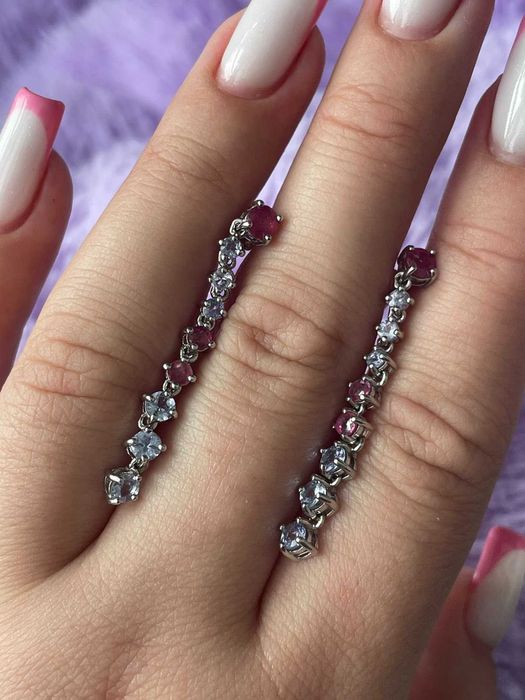 Серьги с фиолетовым танзанитом, рубином, серебро 925 пробы