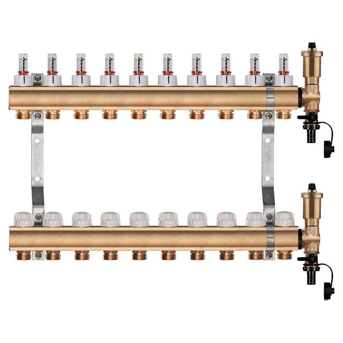 WIGELL Rozdzielacz mosiężny do ogrzewania podłogowego 10 sekcji,