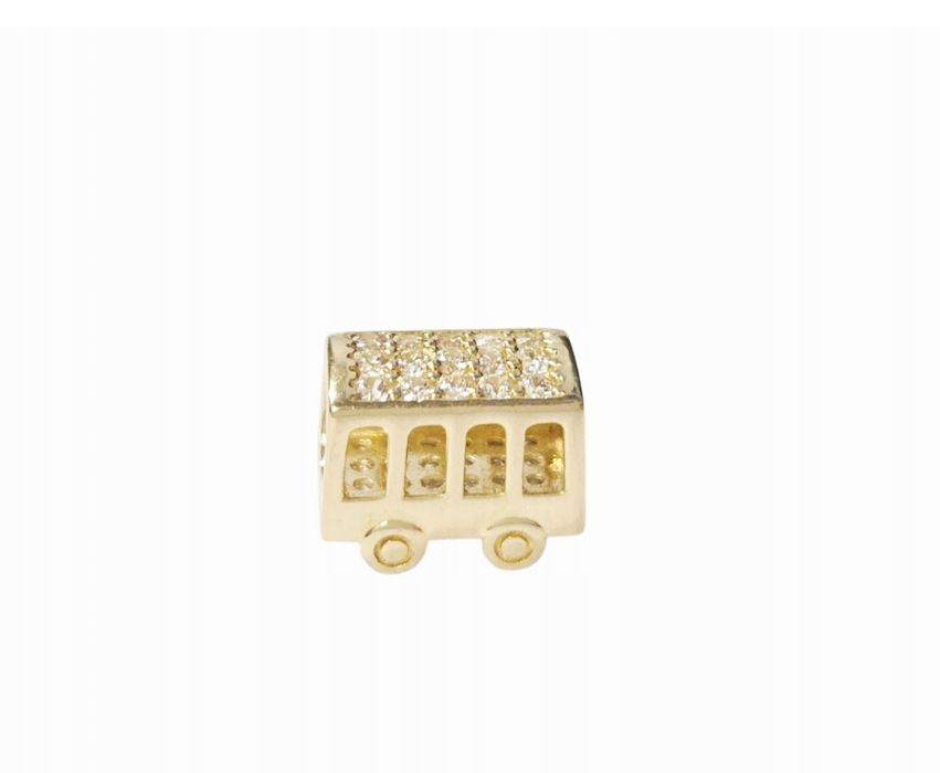 Złota zawieszka do bransoletki charms autobus cyrkonie pr 585