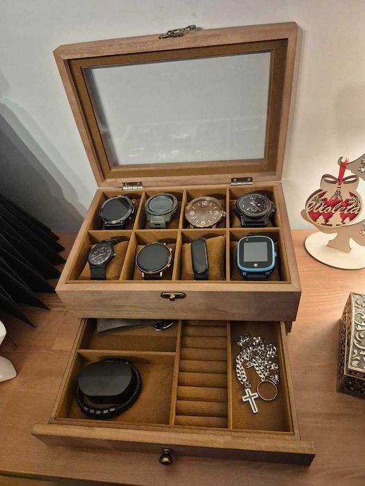 Pudełko Na Zegarki Szkatułka Na Biżuterię Drewniany Organizer