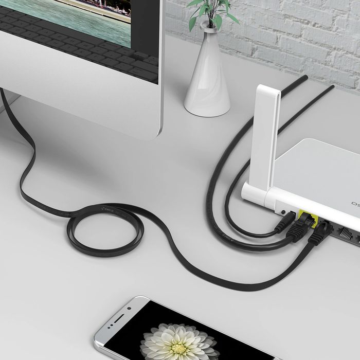 Kabel sieciowy Ethernet Orico PUG-C7B CAT7 10Gbps RJ45 internetowy LAN płaski 5 m - czarny