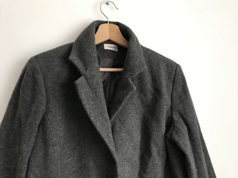 Szary wełniany płaszcz Damart oversize L 40 S M wool jacket