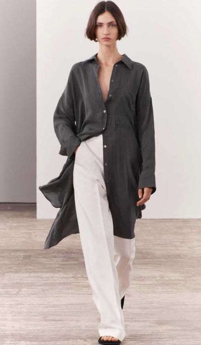 Стильное натуральное платье рубашка Zara XS/S Оверсайз как новое!