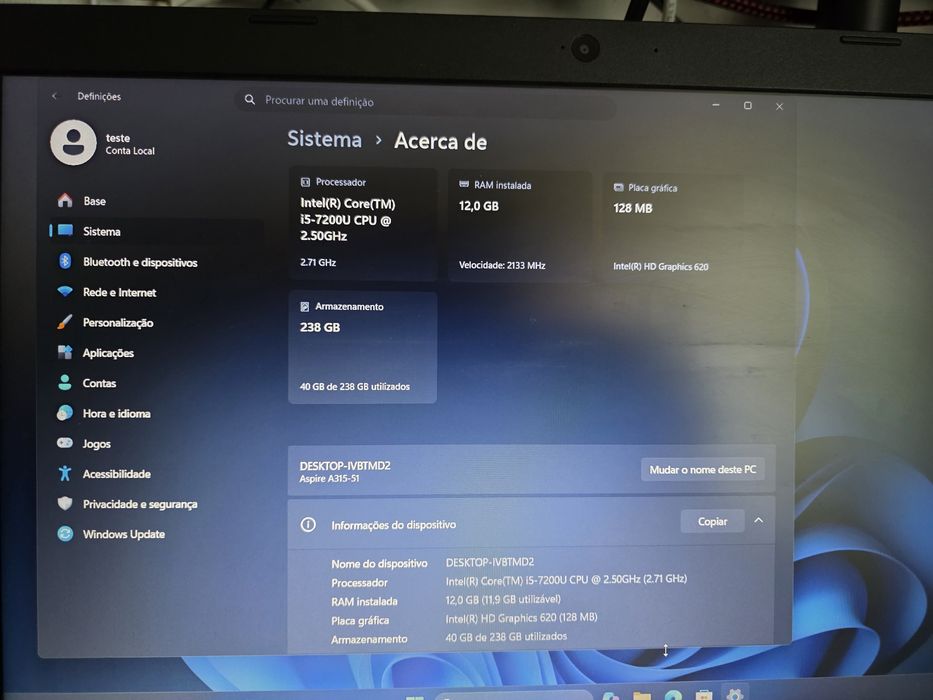 Portátil Acer aspire a315-51