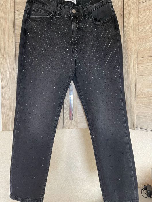 Жіночі графітові джинси Zara mom з камінцями