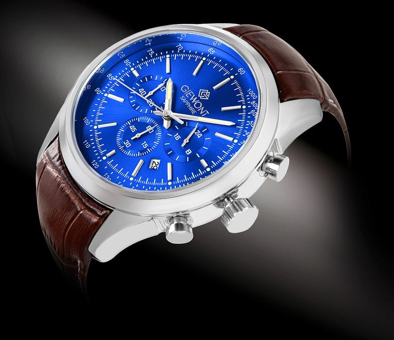 zegarek męski giewont chronograph sapphire srebrno niebieski gw7650-a5