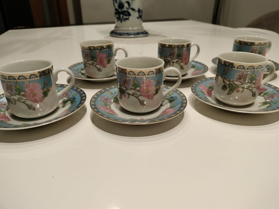 Conjunto café 6 chávenas e pires. Porcelana japonesa Tanaka