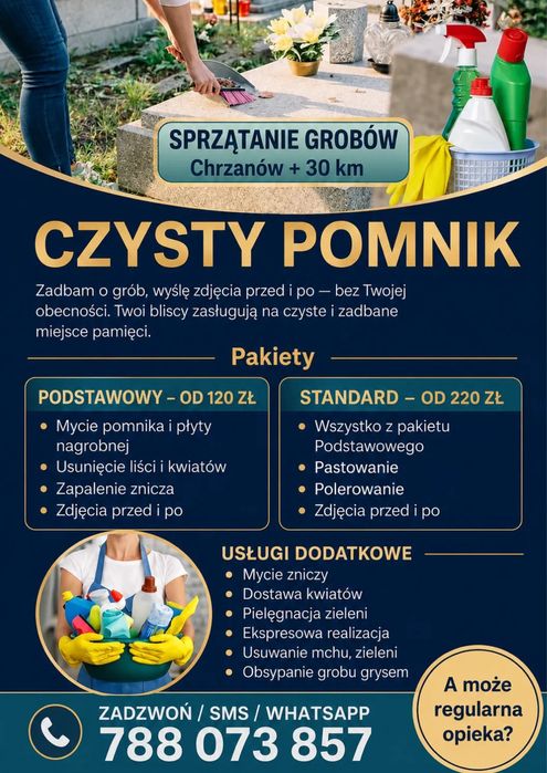 Mycie grobów. Opieka nad grobami. Chrzanów + 30 km