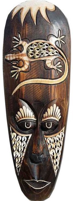Rzeźba Maska Gekon z Muszlami Drewno - Rękodzieło 50cm
