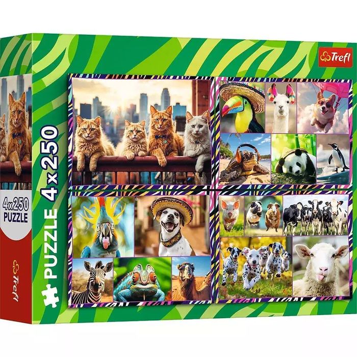 Puzzle 4x250 elementów. Zabawne zwierzaki. Trefl. Nowy Produkt