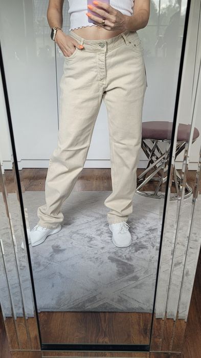 Spodnie damskie jeansowe straight mid waist beżowe JJXX 27/34