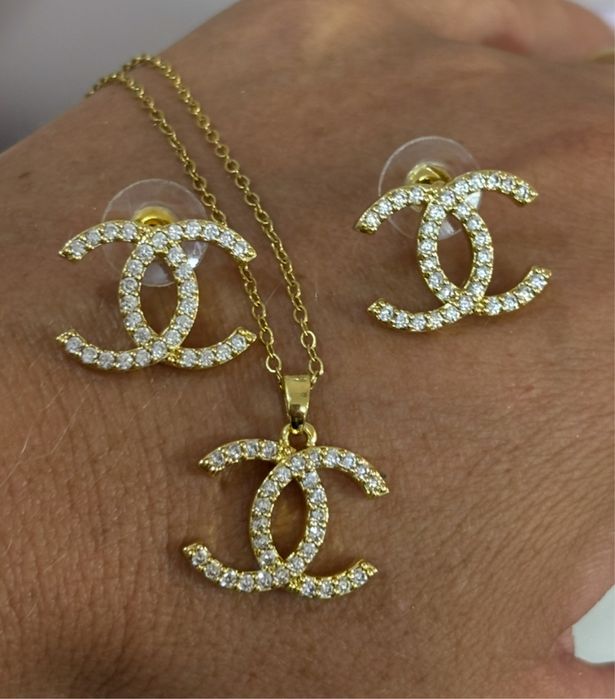 Złoty komplet bizuterii cc stal chirurgiczna nierdzewna