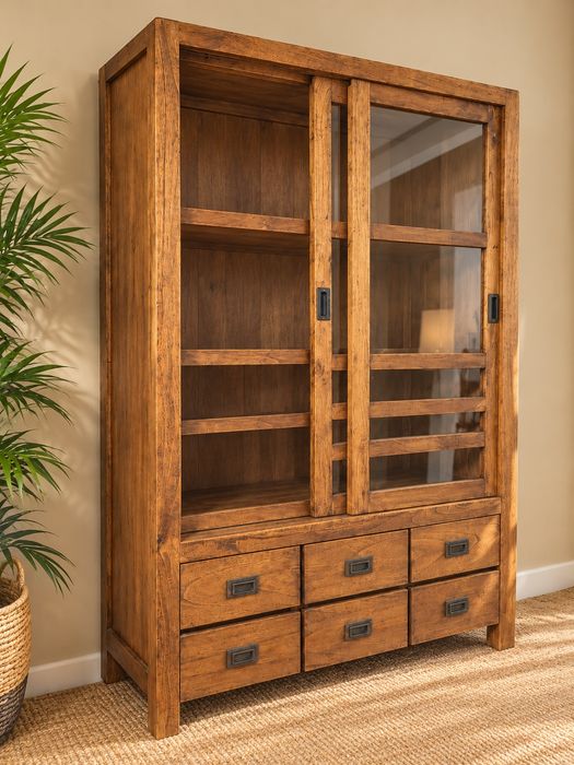 armario, vitrine, estante, louceiro, livreiro, acacia, rustico