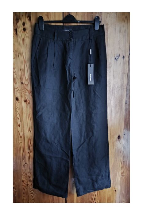 Cambio S 36 / 8 lniane czarne spodnie proste szeroka nogawka