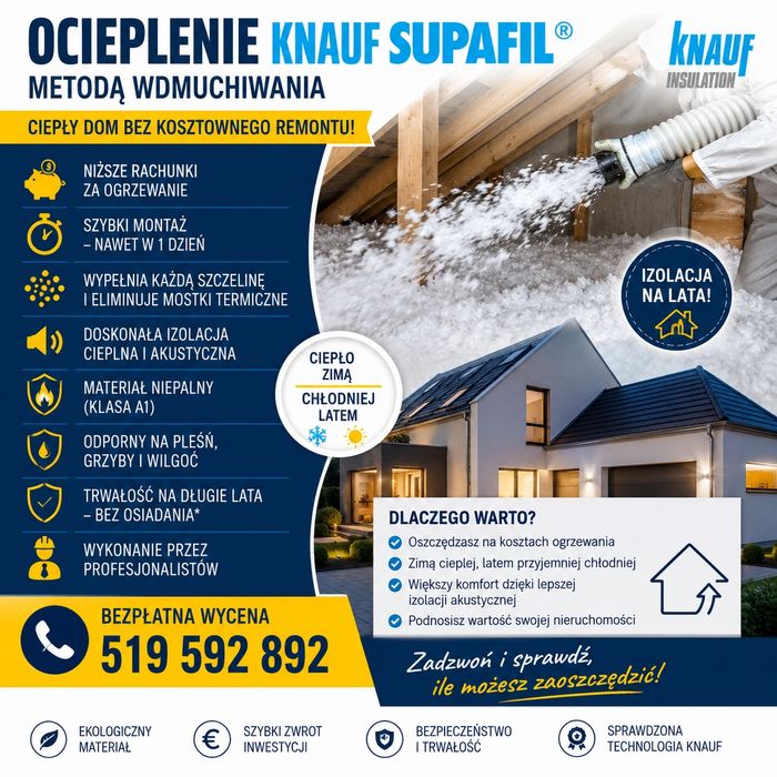 Wdmuchiwanie Wełny Drzewna Mineralna Knauf Stropodach Celuloza